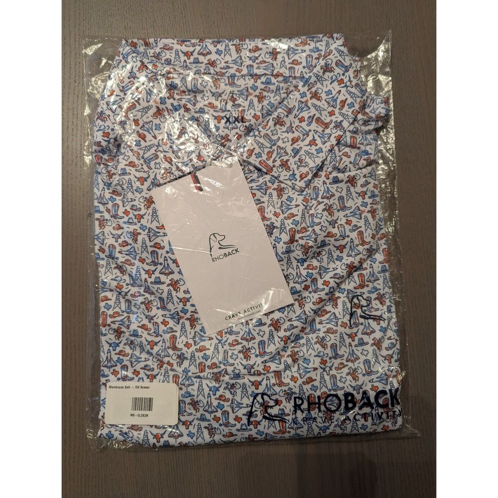 Rhoback Mens XXL Performance Polo Texas Novelty Print Short Sleeve Golf NWT